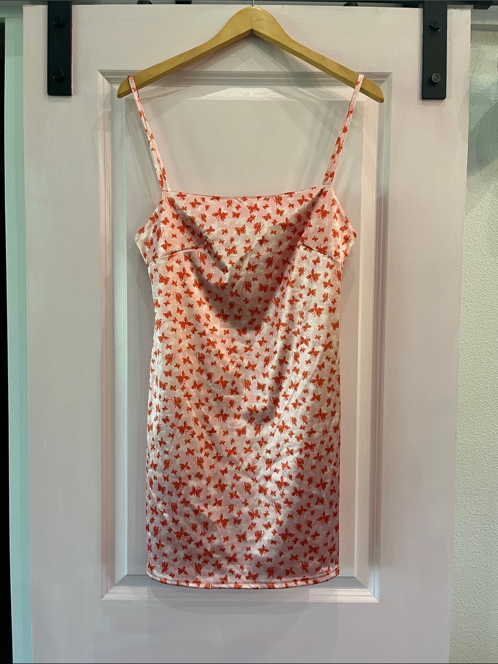 Urban Outfiters light pink Slip Dress with Orange Butterfly Print